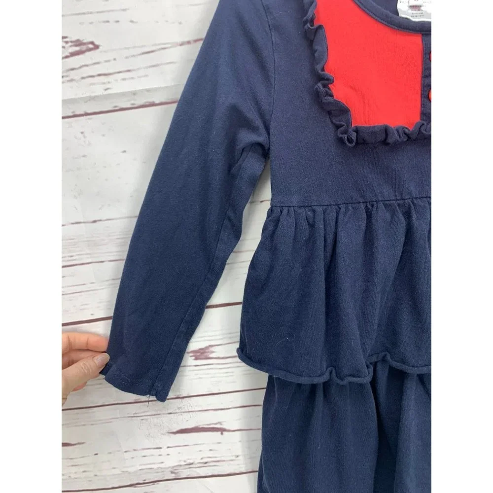Flower Sak Navy Blue With Red Size 6 Long Sleeve Tunic Dress‎
